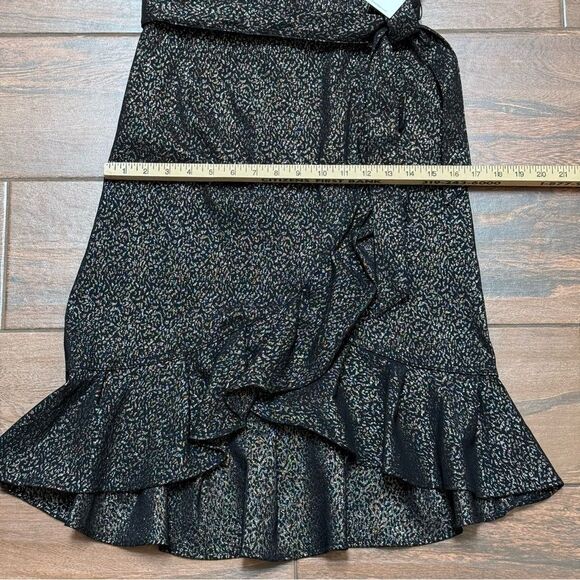 Calvin Klein Faux Wrap Dress Black Metallic Ruffle Hem Stretch Dress Sz 6 NWT - Picture 5 of 11